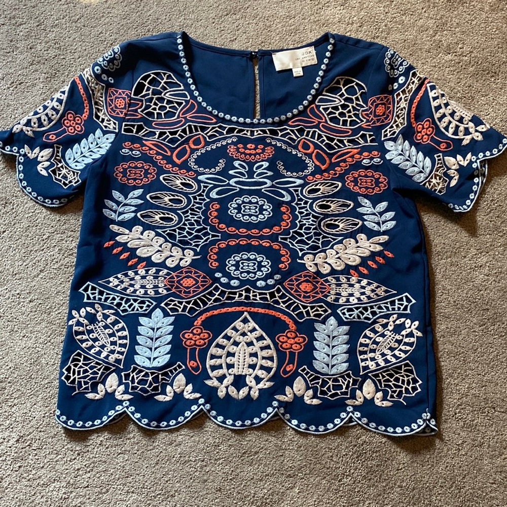 JOA Navy Crochet Top
